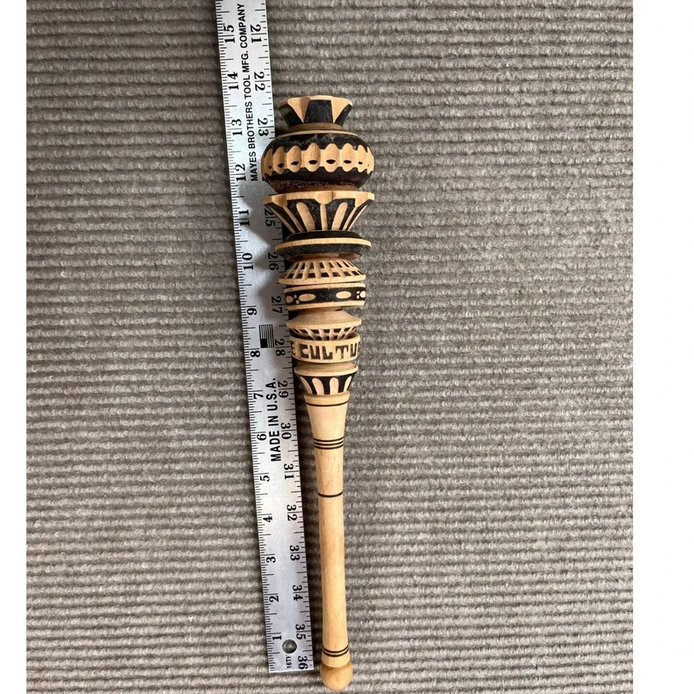 Vintage Mexican Molinillo Hand Carved Wooden Hot Chocolate Whisk Frother 13.5 In